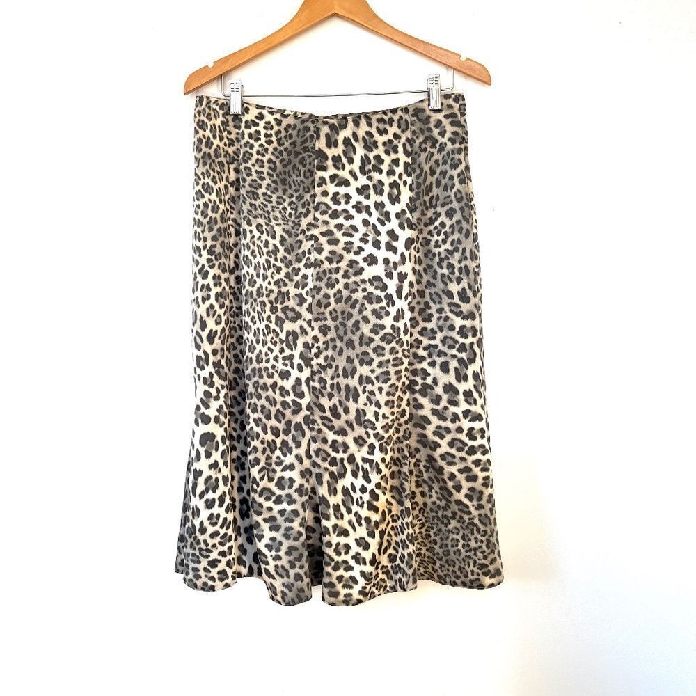 Lucia Leopard Print Silk-like A-Line‎ Midi Skirt
